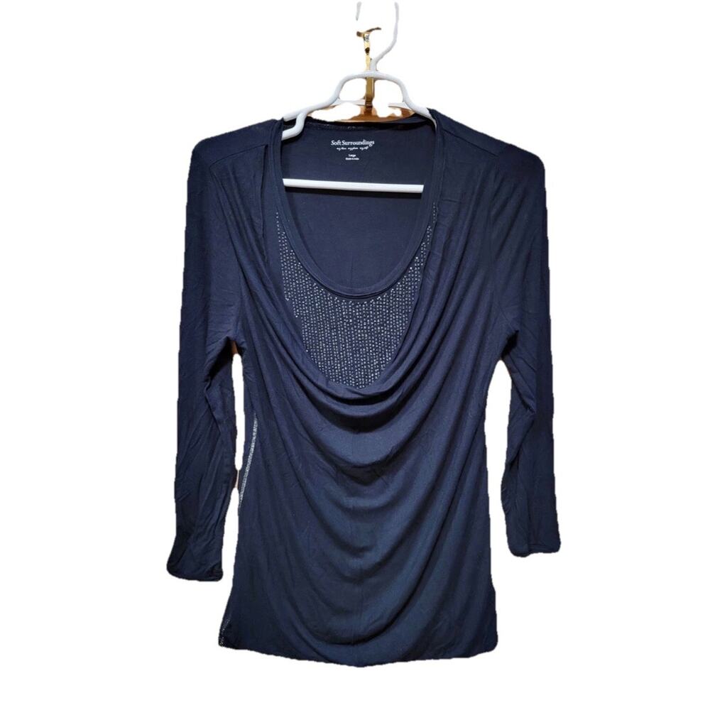 Soft Sorroundings Womens Top Shirt Size 1X Beaded Cowl Neck 3/4 Sleeve New N15
